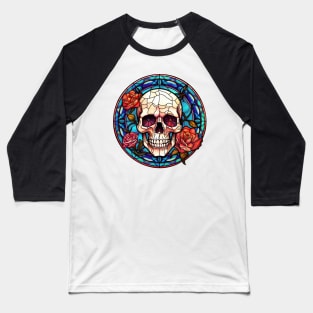 Stained Glass Floral Skull #2 Baseball T-Shirt